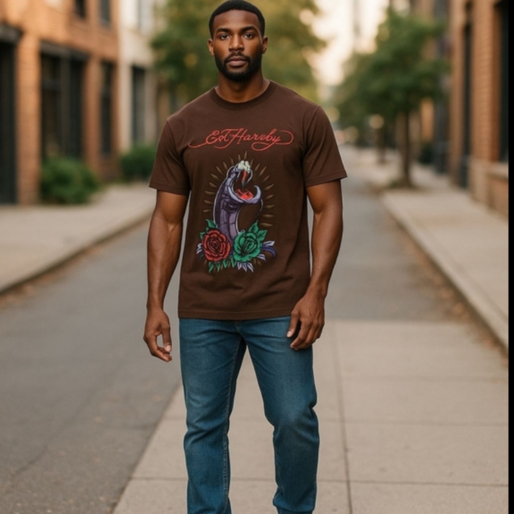 Vintage Ed Hardy Y2K Panther & Rose  sequined T-Shirt